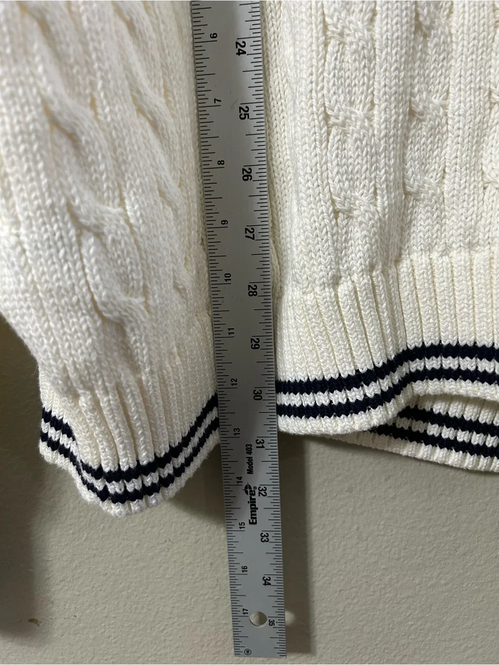 J. CREW Heritage cotton tipped cable-knit sweater Ivory Navy Stripe XL